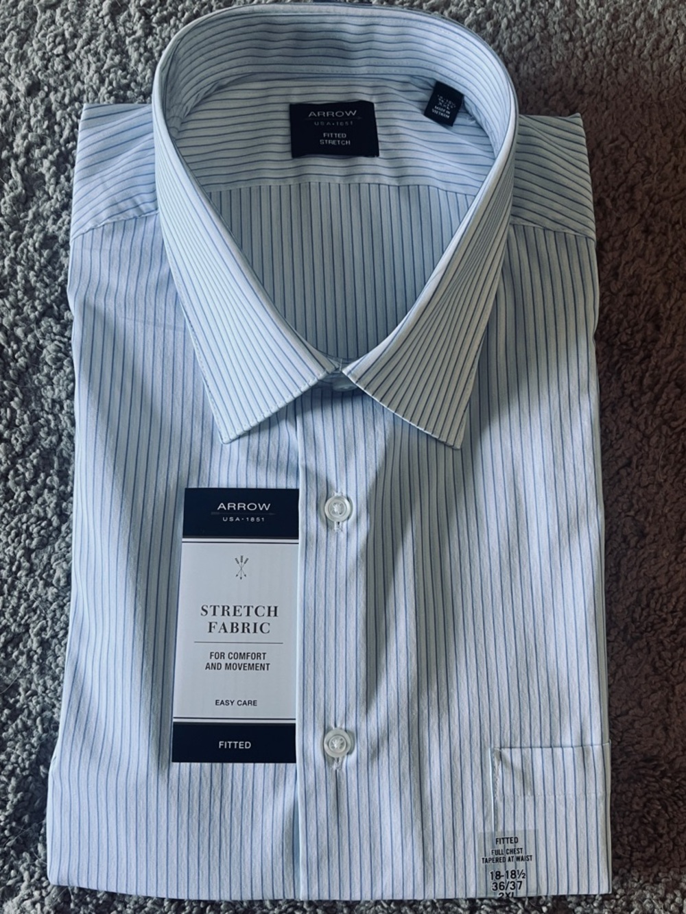 Arrow Men's Fitted Blue and White Pinstripe Stretch Dress Shirt
